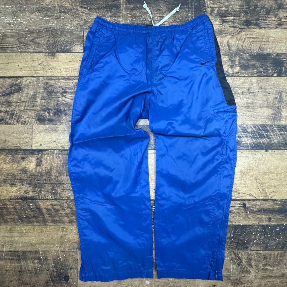 Nike Wide Leg Men Royal Blue Nylon Track Pants‎ Athletic Gear Cargo Baggy Swoosh